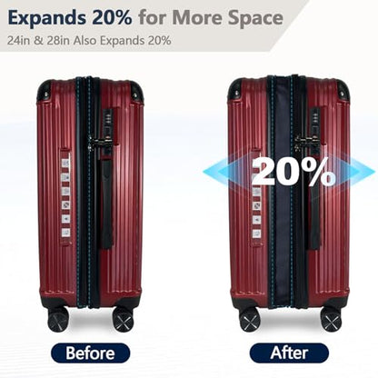 OUZZO 3 Piece Luggage Sets Hardshell Expandable Suitcases Sets with Double Spinner Wheels Lightweight ABS+PC Checked Luggage with TSA Lock for Women Men Family Trips - color: Red, size: 20/24/28 inch
