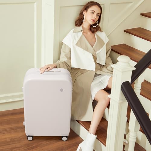 mixi Carry on Luggage, 20'' Suitcase Spinner Wheels Luggage Hardshell Lightweight Rolling Suitcases PC with Cover & TSA Lock for Business Travel, Off White（Slight Pink） - color: Off White(Slight Pink), size: 20 Inch