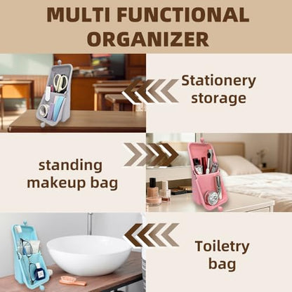 silicone makeup brush holder,waterproof soft and sleek portable travel cosmetic bag,standing makeup bag,grey - color: grey