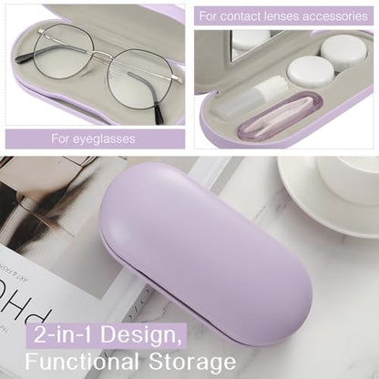 MoKo Double Eyeglass Case,Glasses and contact case 2 in 1 with Mirror - color: Ac-lilac