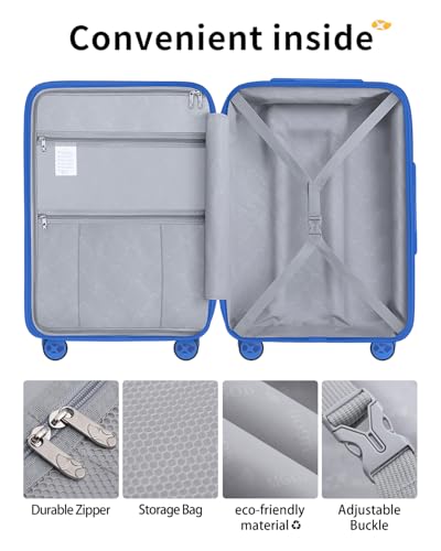 20 Inch Expandable Carry On Luggage 22x14x9 Airline Approved Suitcase | Lightweight Hardshell ,8 Spinner Wheels & TSA Lock,Blue - color: 0-Blue, size: Carry-On 20-Inch