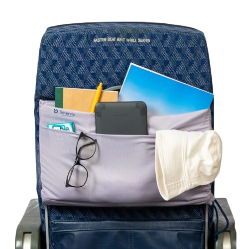 Airplane Tray Organizer/Tote with 4 Storage Pockets, Back Seat Airplane Tray Cover, Converts into a Drawstring Tote, Washable, Durable & Lightweight (2.8 oz) Airplane Travel Essentials - color: Cool Grey