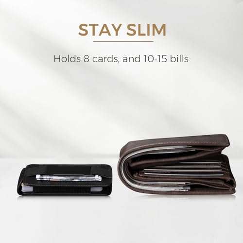 Zitahli Slim Wallet for Men with Pull-Up Tab & Cash Strap - Front Pocket Minimalist Easy Access Card Holder, RFID Blocking, Holds 8 Cards & 10-15 Bills