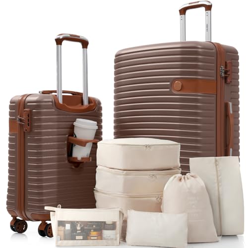 Merax 2 Piece Hardshell Luggage Set 20/28 inch Carry On & Checked Travel - color: Brown, size: 2-piece set (20-inch/28-inch)