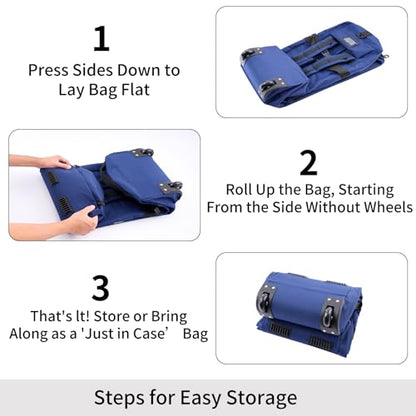 80L Travel Rolling Duffel Bag with wheels, Military Tactical Wheeled Foldable for Deployment Travel Camping Sports - color: Blue