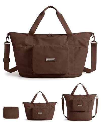 BAGSMART Foldable Travel Bag, 37L Expandable Personal Item Bag, Chocolate - color: Chocolate