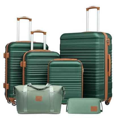 Coolife Luggage 6 Piece Set, Hardside Suitcases with Spinners, 16/20/24/28 - color: Dark Green, size: 6 piece set