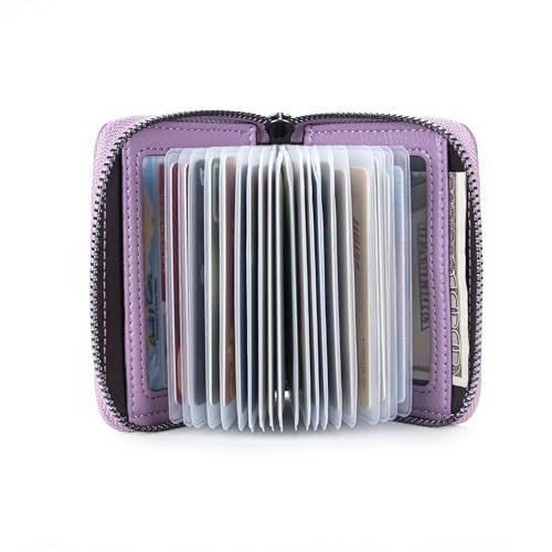 Suweibuke Genuine Leather Credit Card Holder Zipper Wallet RFID Blocking Secure Card Case ID Case Organizer (Light Purple) - color: Light Purple