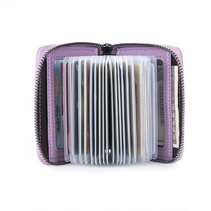 Suweibuke Genuine Leather Credit Card Holder Zipper Wallet RFID Blocking Secure Card Case ID Case Organizer (Light Purple) - color: Light Purple