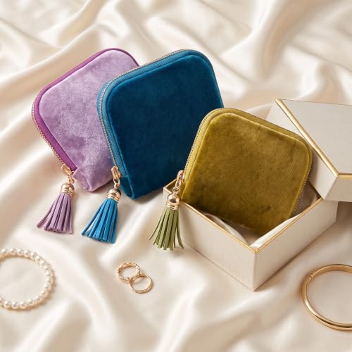 Airkit Jewelry Travel Case Small Velvet Zipper Pouch Bag for Earring Rings - color: Peacock Blue