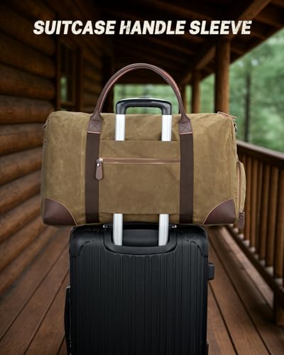 Gonex Waxed Canvas Duffle Bag, Waterproof 55L Travel Weekender Overnight - color: Coffee