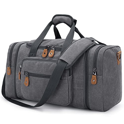Gonex Canvas Duffle Bag, Expandable 50L Travel Overnight Weekender Bag - color: Grey, size: Large-50L (Without Shoe Compartment)