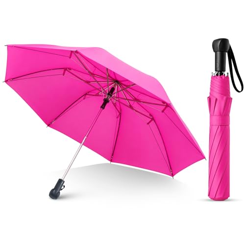 Collapsible Windproof Umbrella Travel - 42inch Auto Open & Manual Close - color: 06.Rose Red