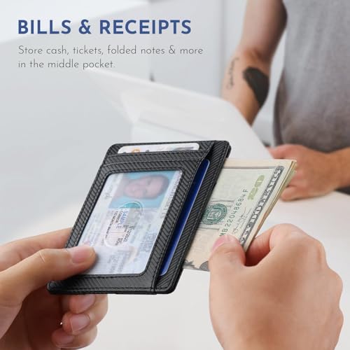 Buffway Slim Minimalist Front Pocket RFID Blocking Leather Wallets for Men and Women - Peak Black - color: Peak Black