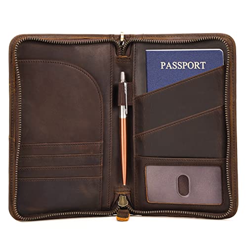 Polare Leather Passport Holder Travel Document Organizer Ticket Holder Case - color: Dark Brown