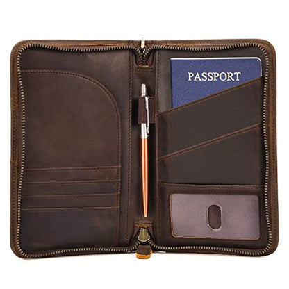 Polare Leather Passport Holder Travel Document Organizer Ticket Holder Case - color: Dark Brown