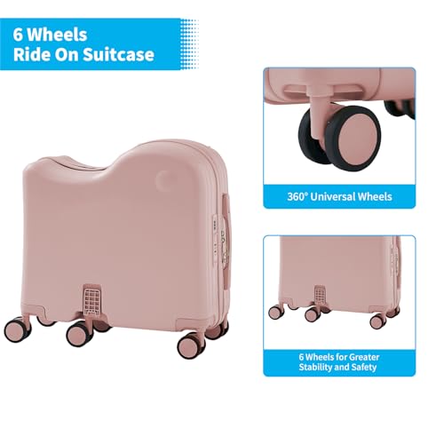 TABU Ride On Luggage Set with Bag, Carry On Suitcase for Kids, Pink - color: Pink