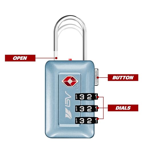 BV TSA Accepted Luggage Travel Lock, Set-Your-Own Combination Lock for School Gym Locker, Luggage Suitcase Baggage Locks, Filing Cabinets, Toolbox, Case (Arctic Blue, 2 Pack) - color: Arctic Blue