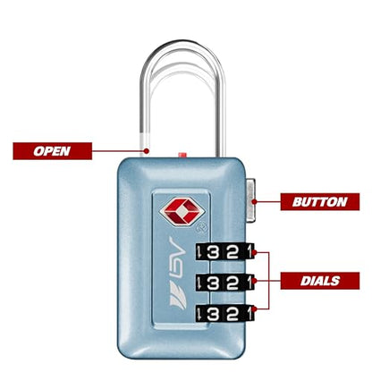BV TSA Accepted Luggage Travel Lock, Set-Your-Own Combination Lock for School Gym Locker, Luggage Suitcase Baggage Locks, Filing Cabinets, Toolbox, Case (Arctic Blue, 2 Pack) - color: Arctic Blue
