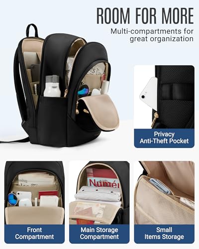 LIGHT FLIGHT Travel Backpack for Women, 15.6 inch Laptop Daypack - color: Black, size: 15.6 Inch without Wheels