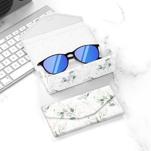 Sunglasses Case, Foldable Glasses Case, Magnetic Hard Shell Folding Holder - color: Eucalyptus Leaves, style: 2 Pcs
