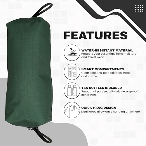 Champion Hanging Dopp Kit, Travel-Sized Polyester Bag, Water-Resistant Green - style: Green