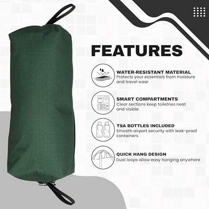 Champion Hanging Dopp Kit, Travel-Sized Polyester Bag, Water-Resistant Green - style: Green