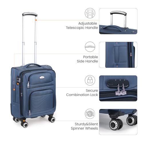 20'' Carry on Luggage,Softside Suitcase,Expandable 15% - color: Blue, size: Carry-On 20-Inch
