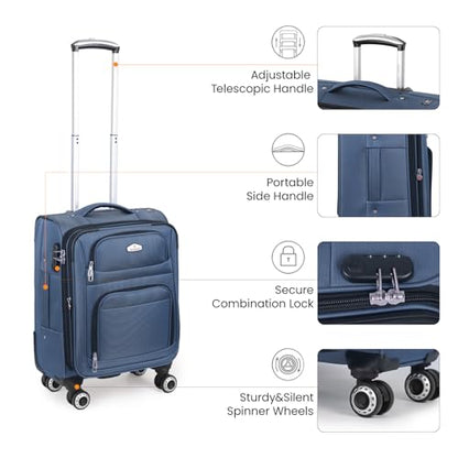 20'' Carry on Luggage,Softside Suitcase,Expandable 15% - color: Blue, size: Carry-On 20-Inch
