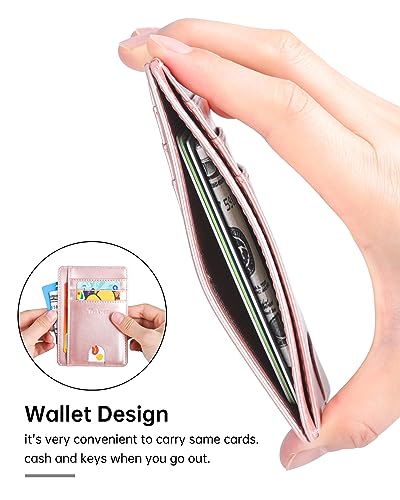 Teskyer Slim Minimalist Wallet for Men, RFID Front Pocket Card Holder - color: Rose Gold