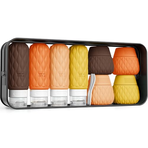 Travel Bottles for Toiletries Silicone Travel Size Containers 3.4oz 1.7oz - color: Retro Sunlight