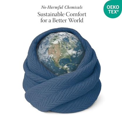 Threadmill Luxury 100% Cotton Queen Herringbone Blanket, Folkstone Blue - color: Folkstone Blue, size: Queen (90" x 92")