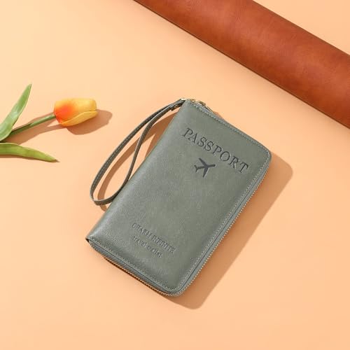 Leather RFID Blocking Passport Holder Travel Wallet, Passport Cover/Travel Wallet for Women/Men with - color: Grass Green