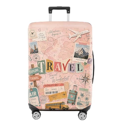 Luggage Cover L Pink Travel Collage Wanderlust Suitcase Protector - color: Colorful2578, size: L