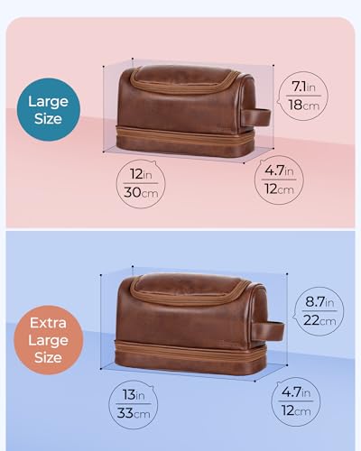 Elviros Toiletry Bag for Men PU Leather Shaving Dopp Kit (Dark Brown) - color: Dark Brown, size: Large (Pack of 1)