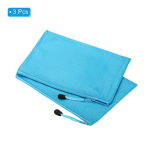PATIKIL Waterproof Zipper File Bags, 3 Pack A5 Document Holders Pencil Pouch for Office, Light Blue - color: Light Blue, size: A5