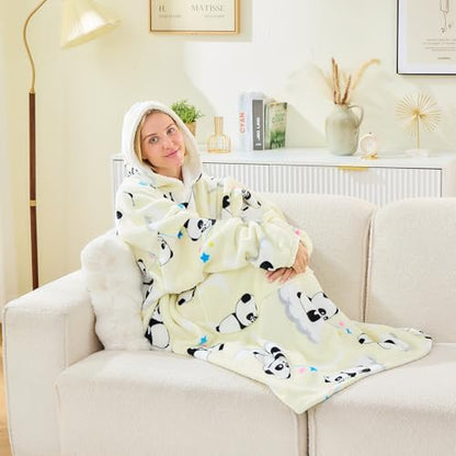 Moinlizy Oversized Wearable Blanket Hoodie for Women Men - color: White Panda