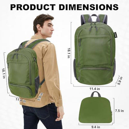 HOLYLUCK 20L lightweight packable Hiking Daypack Foldable Backpack for Men Women Small Travel Outdoor Foldable Shoulder Bag - color: Army Green
