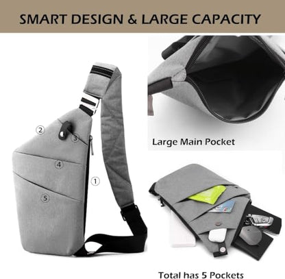 Anti Theft Crossbody Bags for Women Men, Multi-Pocket Shoulder Bag, Slim Sling Bags with 2 RFID Blocking Card (Left Shoulder-Khaki) - color: Left Shoulder-khaki