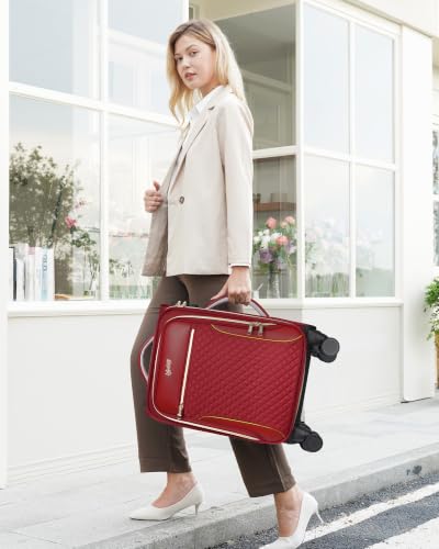 Carry On Luggage 22x14x9 Airline Approved, 20" Softside Suitcase for Travel - color: Red