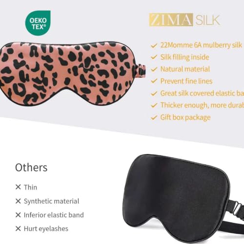 ZIMASILK Adjustable 100% 22 Momme Mulberry Silk Sleep Mask - color: Leopard - Black Pink