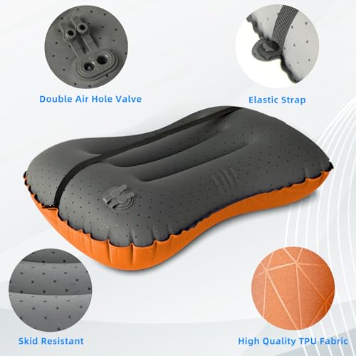 Crisonky Camping Pillow,Ultralight Inflatable Travel Pillow for Backpacking - color: Orange