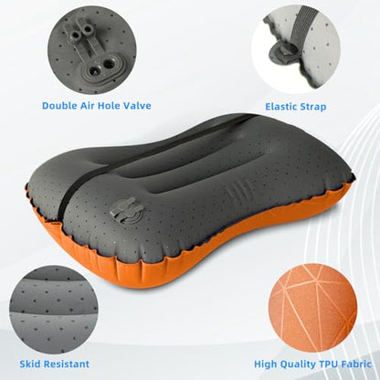 Crisonky Camping Pillow,Ultralight Inflatable Travel Pillow for Backpacking - color: Orange