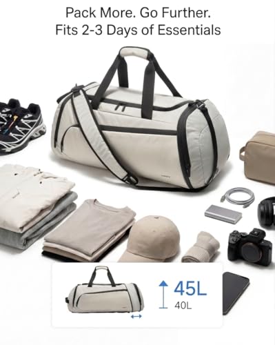 LUGGEX Duffle Backpack with Shoe Compartment, 40L Expandable Gym Travel Bag - color: Ivory