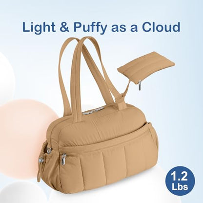 TOPDesign Travel Duffel Bag, Puffy Carry On Overnight, Gym Bag w/Wet Pocket - color: Khaki