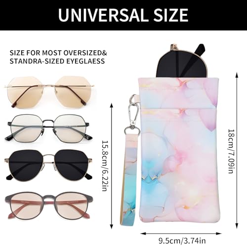 Double Eyeglass Case Soft Dual Glasses Case for Women Men Travel Squeeze Top Sunglasses Cases Eyeglasses Pouch - color: Pink+purple Marble
