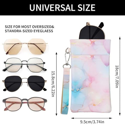 Double Eyeglass Case Soft Dual Glasses Case for Women Men Travel Squeeze Top Sunglasses Cases Eyeglasses Pouch - color: Pink+purple Marble