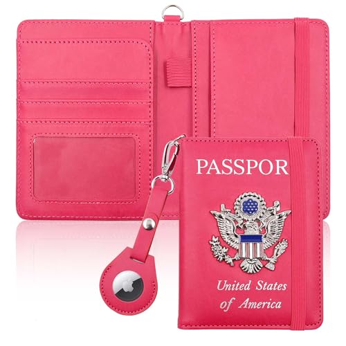 Passport Holder for Travel,Passport Cover Case with RFID (rose red) - color: rose red