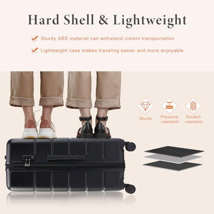 Sweetcrispy 3 Piece Luggage Set, Expandable Suitcase with Spinner Wheels - color: Black, size: 3-Piece Set (20/24/28 Inch)
