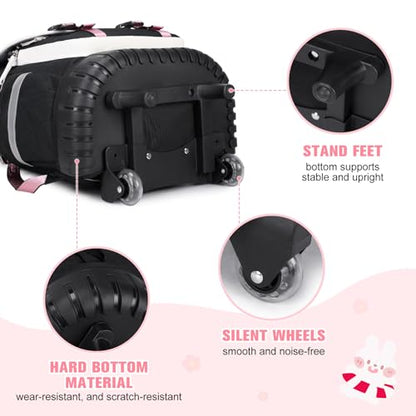 Bevalsa Rolling Backpack for Girls, 3PCS Roller School Backpack Set - color: Black White